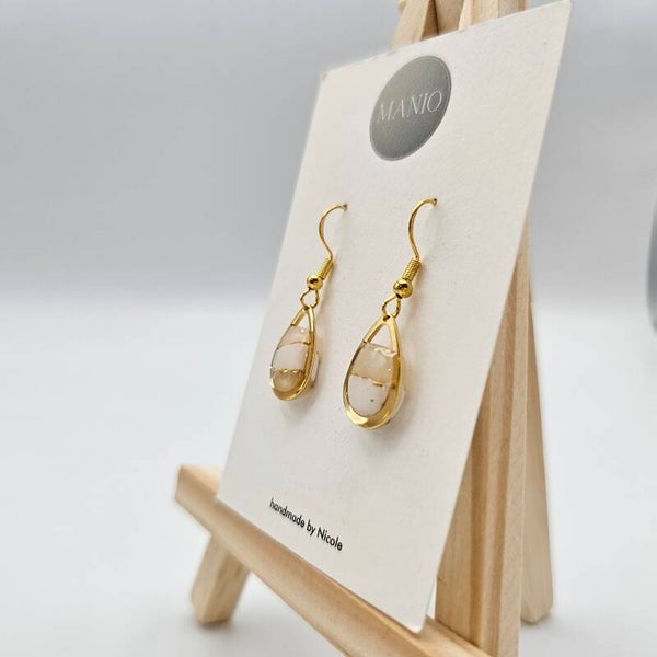 Tropfen Ohrringe Transparent/Weiß - Gold