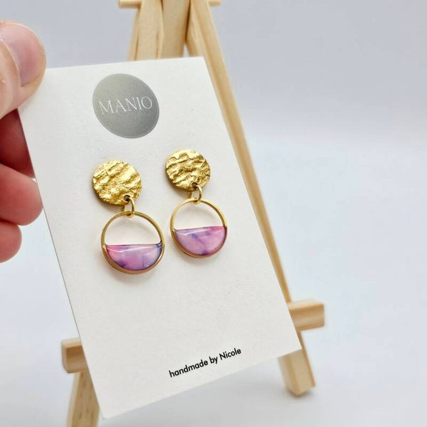 Runde Ohrringe Rosa/Lila - Gold