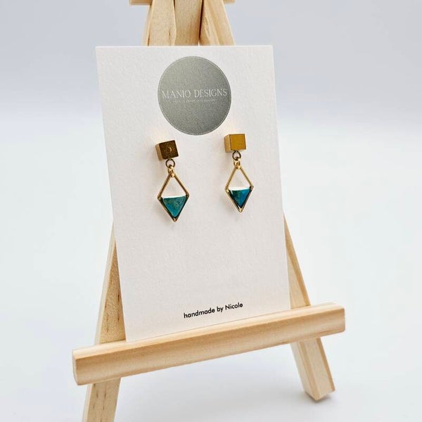 Diamant Ohrringe Blau/Grün - Gold