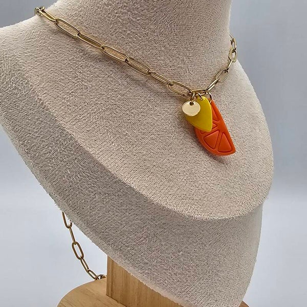 Gliederkette mit Orangenscheibe und Herzanhänger