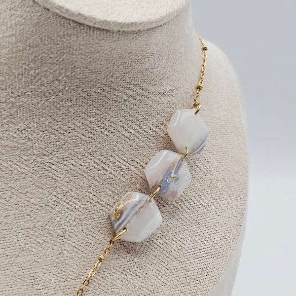 Kette Hellblau/Weiß/Transparent- Gold