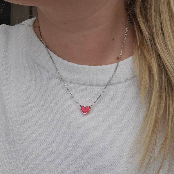 Kette mit Herzanhänger Pink/Silber