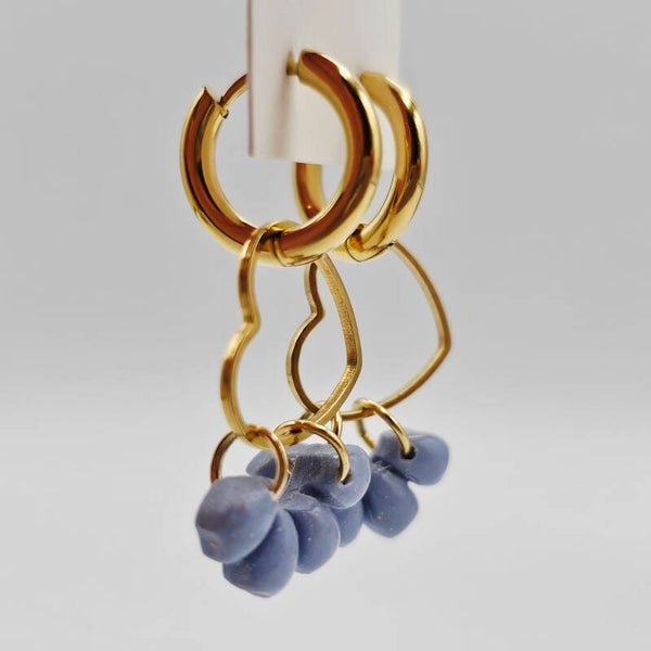 Herz & Blüten Ohrring in Gold/Blau