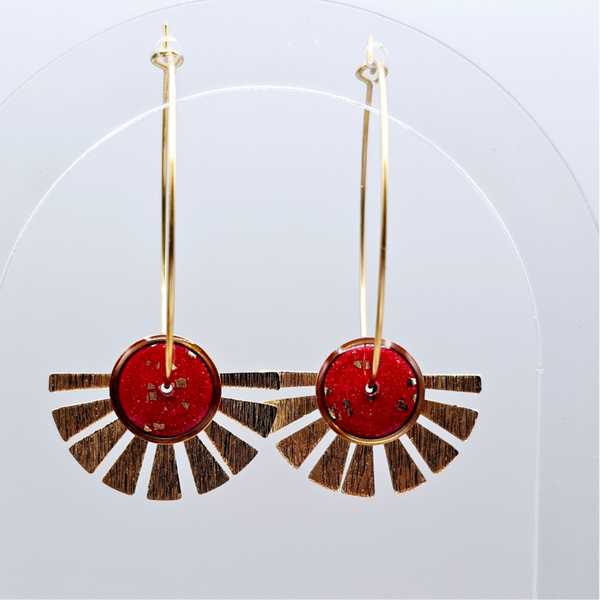 Creolen Rot/Gold mit Fächer Anhänger