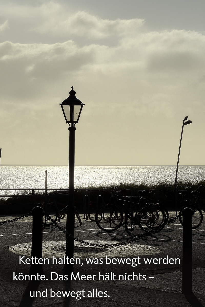 Vor mir die Ketten, dahinter das offene Wasser. Manchmal zeigt das Gegenlicht, wo Freiheit beginnt.