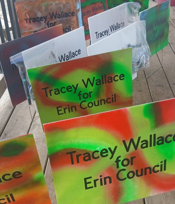 Lawn sign decorated by our local artists and youth