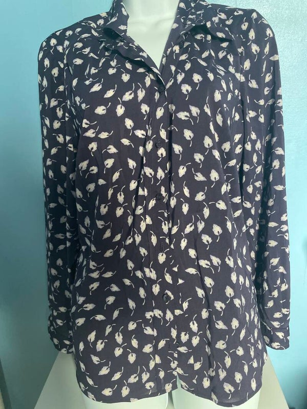 M+S Woman shirt blue + White Leave - size 14