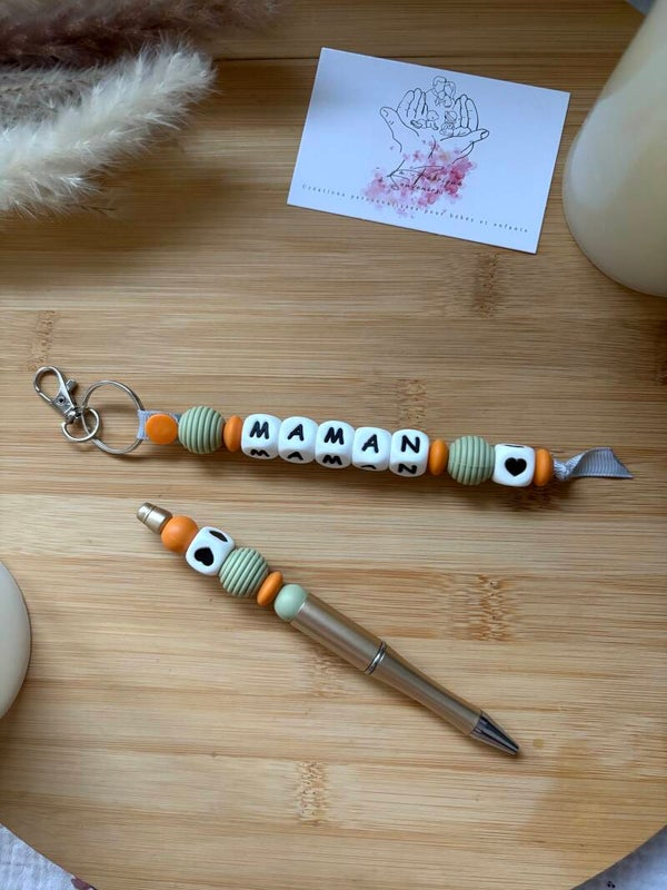 duo porte clé cœur et stylo à personnaliser