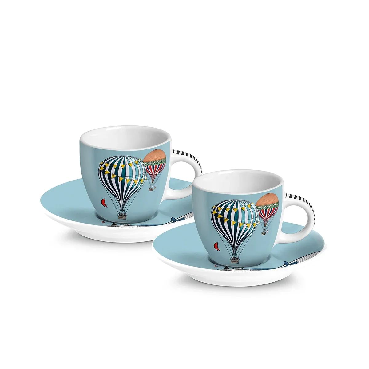 Set 2 Tazze Caffè C/Piattino Giramondo Celeste Ml 80 130006