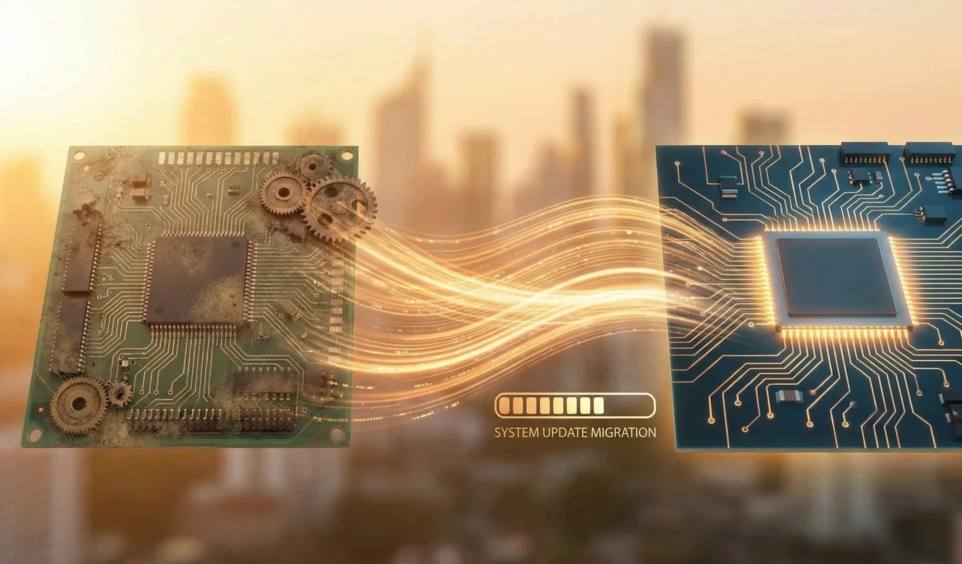 Visualisierung einer KNX Software-Migration und proaktives Update-Management zur Aktualisierung von Gerätedatenbanken und Systemlogik.