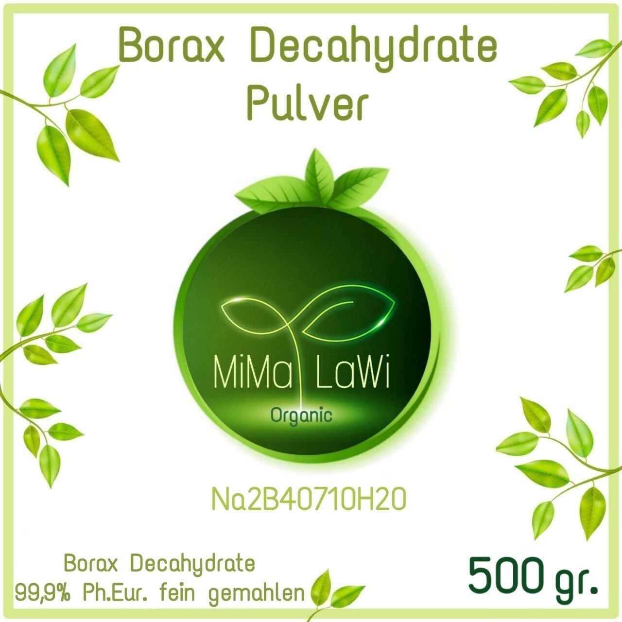 Borax Decahydrat Pulver 99,9%, Ph. Eur. Fein Gemahlen 500 G