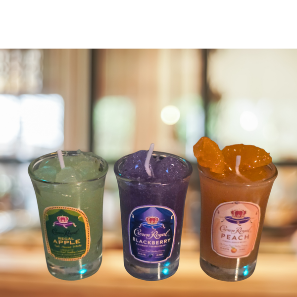 Crown Royal Candle Shot Set | 3-Pack Gel Wax Candles | Realistic Drink Candle Gift Set | Handmade Bar-Themed Décor by Cups & Chaos Co.