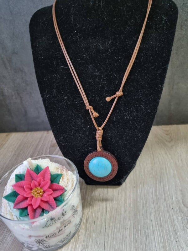 collier bois fausse turquoise
