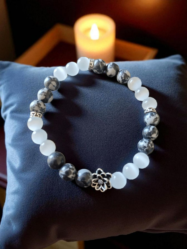 Bracelet en pierre de lune & jaspe zébré