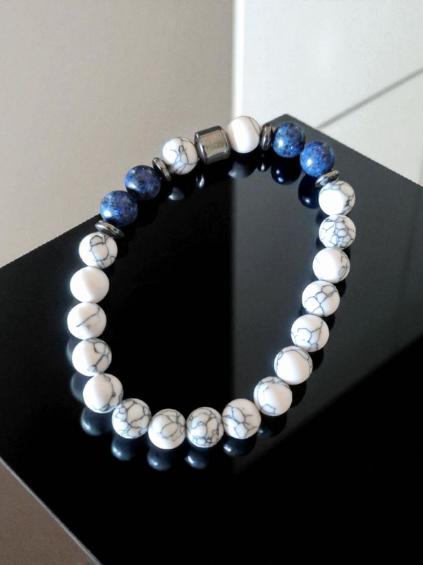 bracelet homme en howlite & Lapiz lazuli