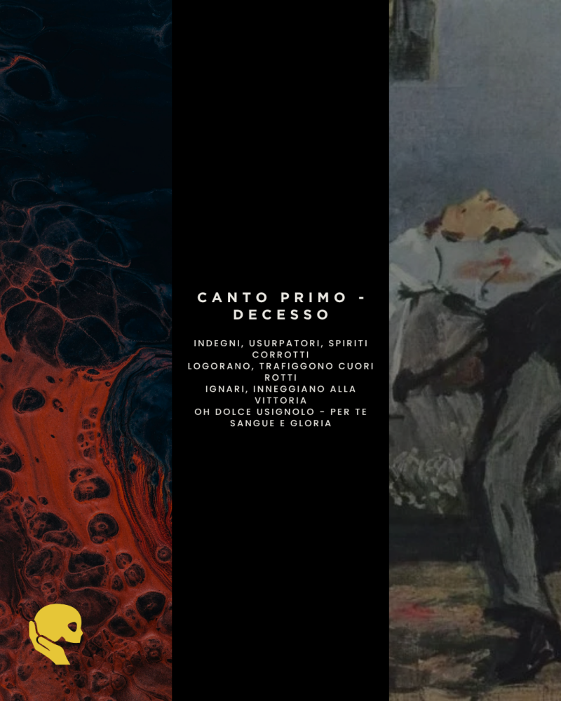 Immagine con poesia "Canto primo - decesso" di Ladra di pensieri con dipinto di Eduard Manet e foto via Unsplash di Pawel Czerwinski