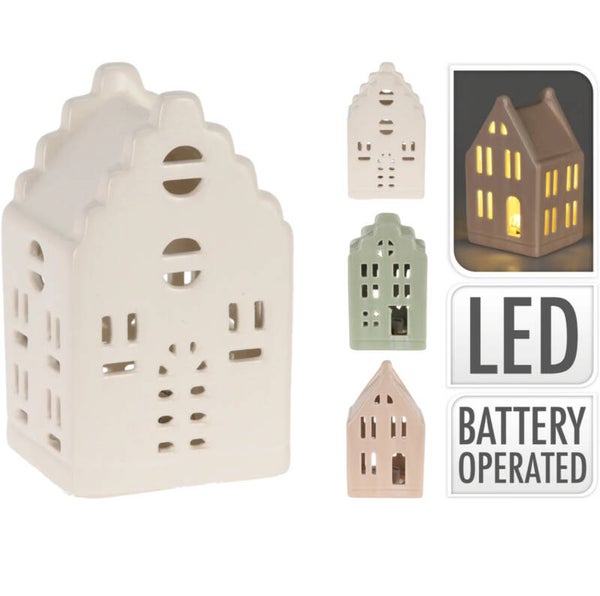 LED HUISJE SET VAN 3 PORSELEIN