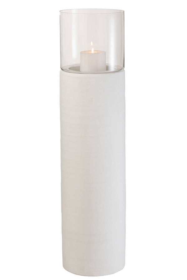 Windlicht Op Voet Cement/Glas Wit