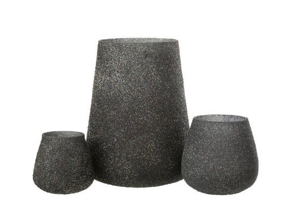 Set van 3 Windlicht Glitter Glas Paars