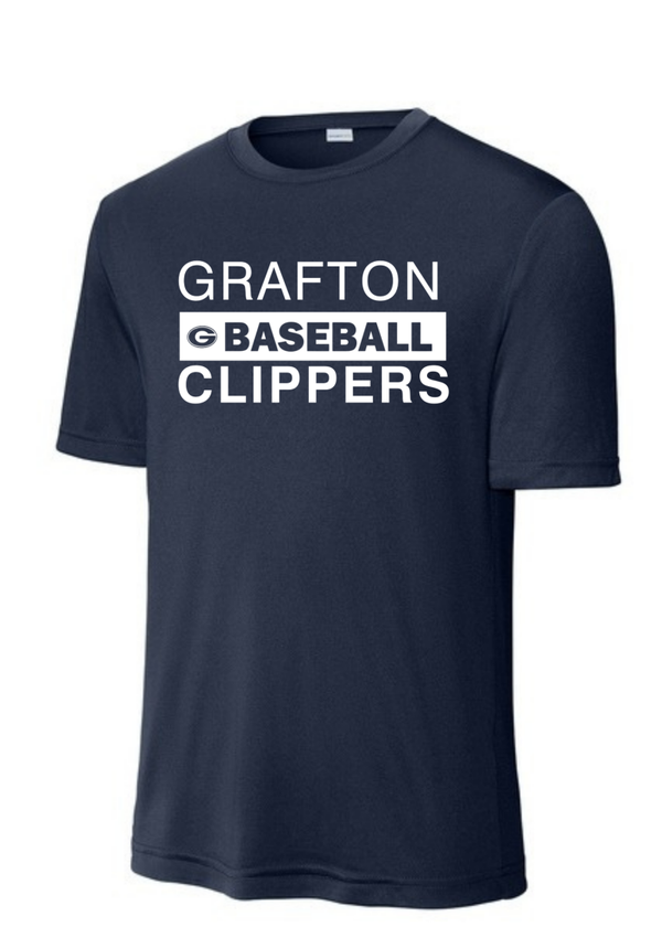 Sport-Tek White Grafton Moisture-Wicking Tee in Navy