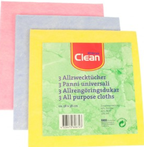 Clean Allesreinigingsdoekje 38x38cm 3-delig. Doos van 24 stuks