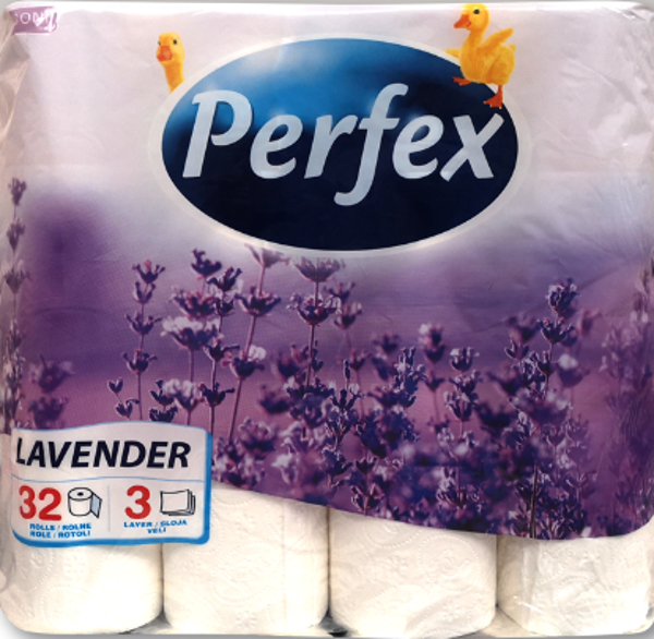Perfex toiletpapier met een lavendel geur 32 rollen 3laags. Doos van 6 stuks