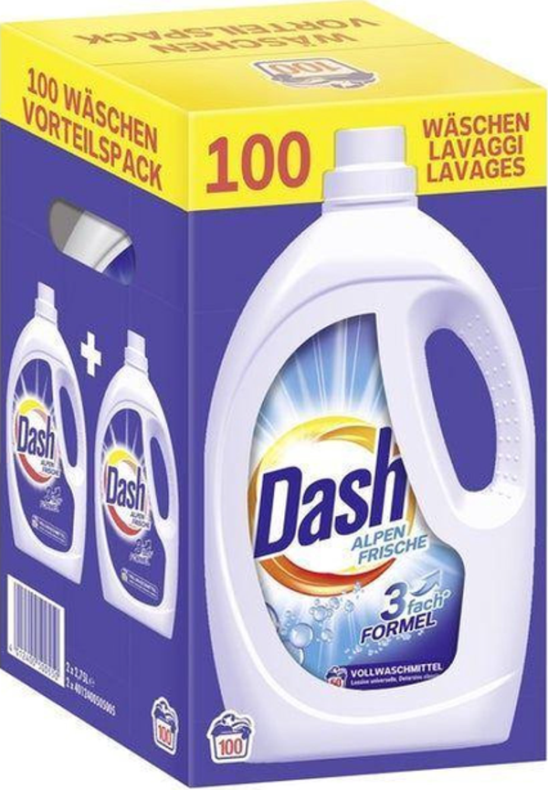 Dash Vloeibaar Wasmiddel Alpenfris 2x2,75L 100 Wasbeurten. Doos van 2 stuks