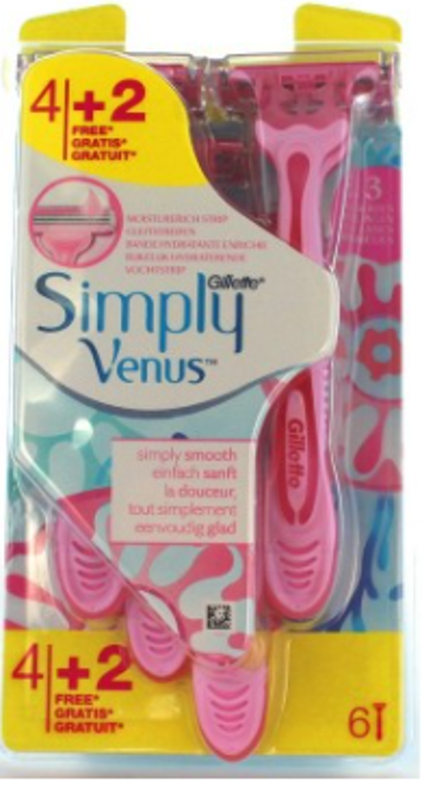 Gillette Simply Venus3 - 6 Wegwerpmesjes. Doos van 6 stuks  Doos van 6 stuks  Stuksprijs : € 3,25