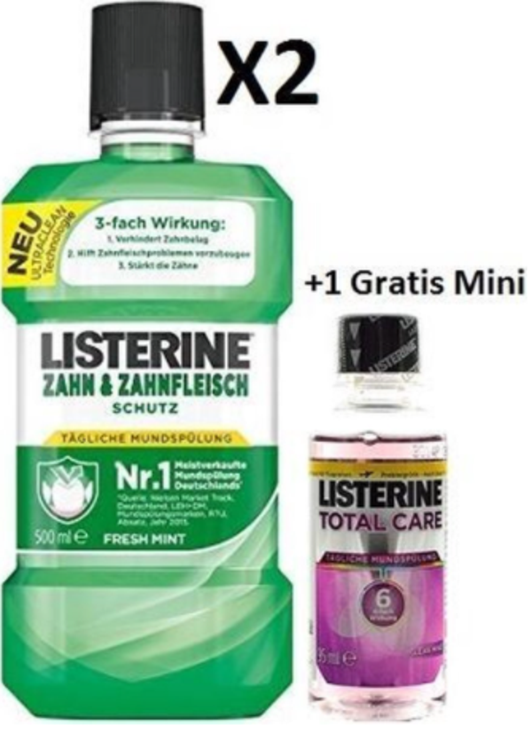 Listerine Mondwater Voordeelverpakking 2 x 500ml + 95ml. Doos van 1 stuks