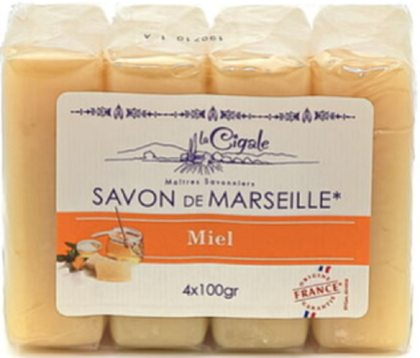 La Cigale Marseille zeep 4x100gr honing. Doos van 15 stuks