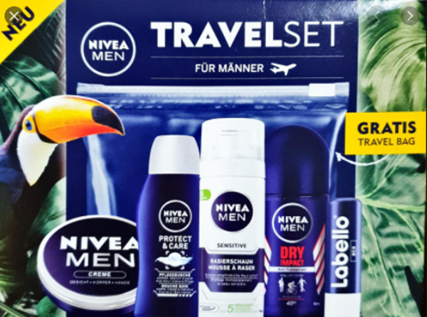 NIVEA Travelset Voor Mannen 30ml + 3x50ml + 5,5 ml. Doos van 6 stuks