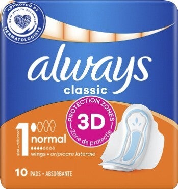 Always Classic 10st maat 1 met Vleugeltjes. Doos van 16 stuks. Stuksprijs: € 1,47