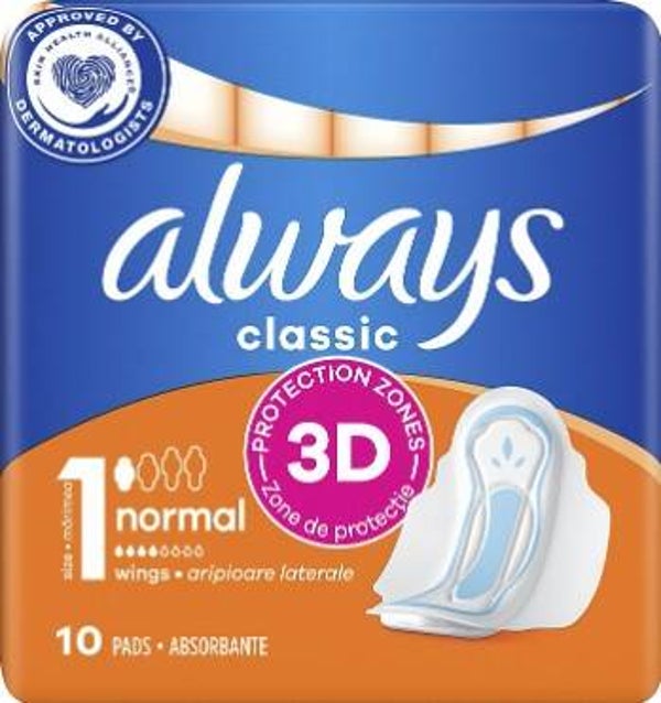 Always Classic 10st maat 1 met Vleugeltjes. Doos van 16 stuks. Stuksprijs: € 1,47