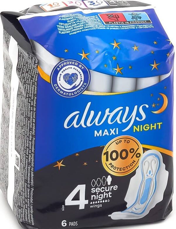 Always Classic maxi secure nacht 6st met vleugels maat 4. Doos van 16 stuks