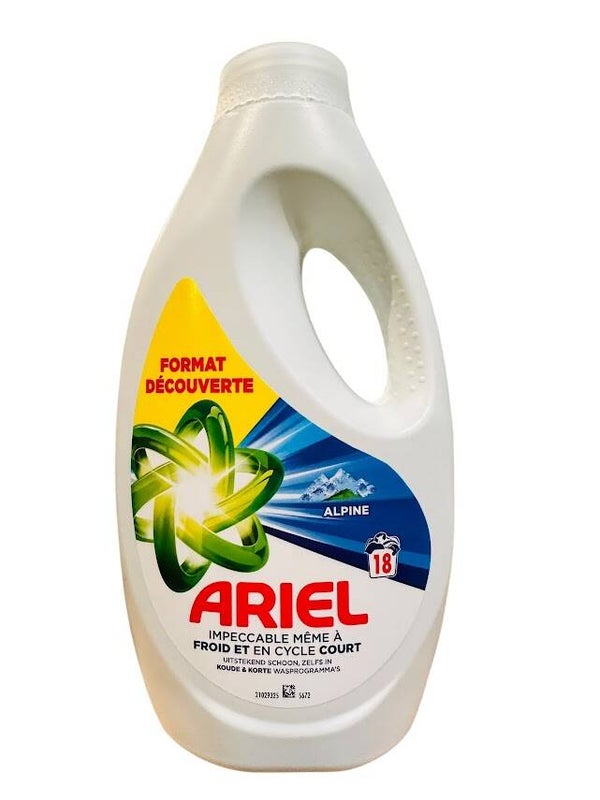Ariel Universal Alpine vloeibaar wasmiddel 18 wasbeurten. Doos van 4 stuks. Stuksprijs: €3,83