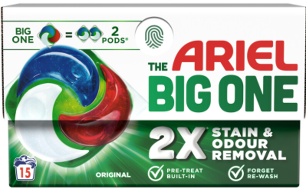 Ariel 2x Big One Original Wasmiddelpods – 15 wasbeurten.Doos van 6 stuks. Stuksprijs: €4,50