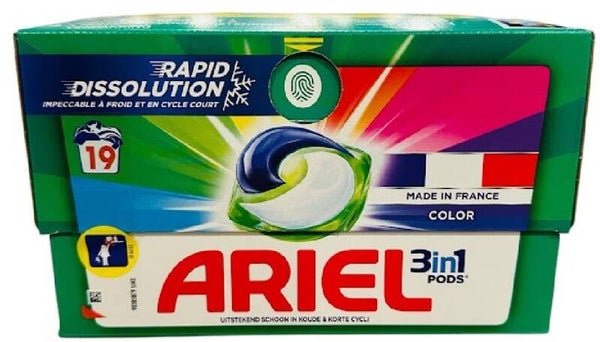 Ariel 3-in-1 Color Pods 19 wasbeurten 374,3 g  Doos van 4 stuks  Stuksprijs: €5,99
