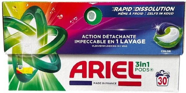 Ariel 3-in-1 Wasmiddel Pods Color – 30 stuks  Doos van 4 stuks  Stuksprijs: €8,19