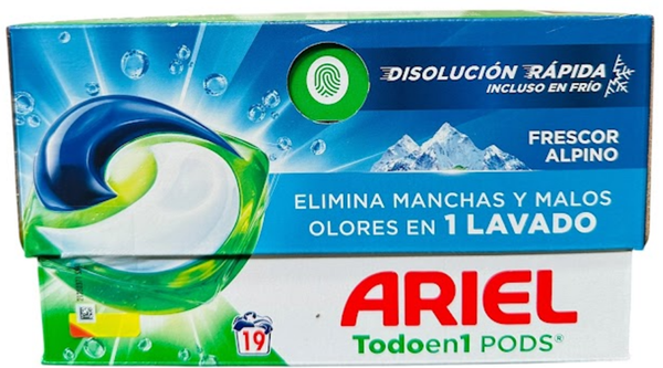 Ariel All-in-1 Pods Alpine Fresh 19 stuks 15 wasbeurten.  Doos van 4 stuks  Stuksprijs: €5,21