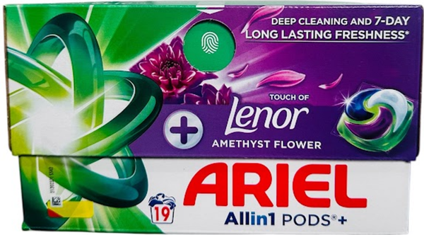 Ariel All-in-1 Pods Amethyst Flower 19 wasbeurten.  Doos van 4 stuks  Stuksprijs: €5,71