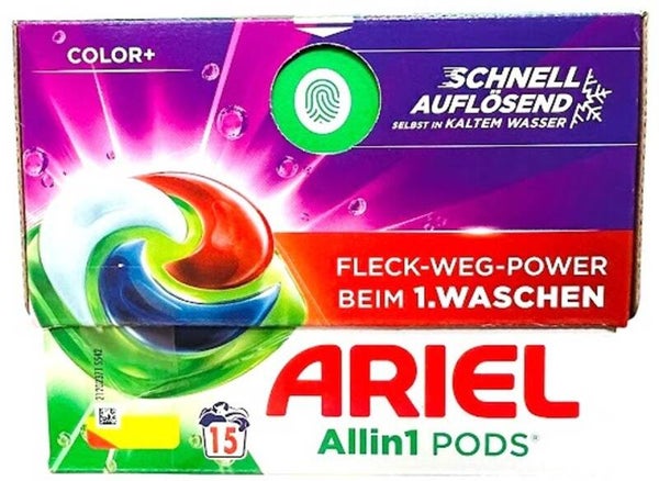 Ariel All-in-1 Pods Color+ 15 wasbeurten 298,5 g  Doos van 4 stuks  Stuksprijs: €4,46