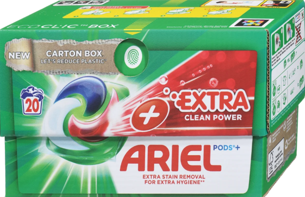 Ariel Pods Extra Clean Power Plus 20 wasbeurten  Doos van 4 stuks  Stuksprijs: € 5,80