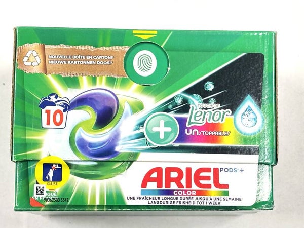 Ariel Pods Plus Color Lenor Unstoppables 10 wasbeurten. Doos van 4 stuks. Stuksprijs: € 3.00