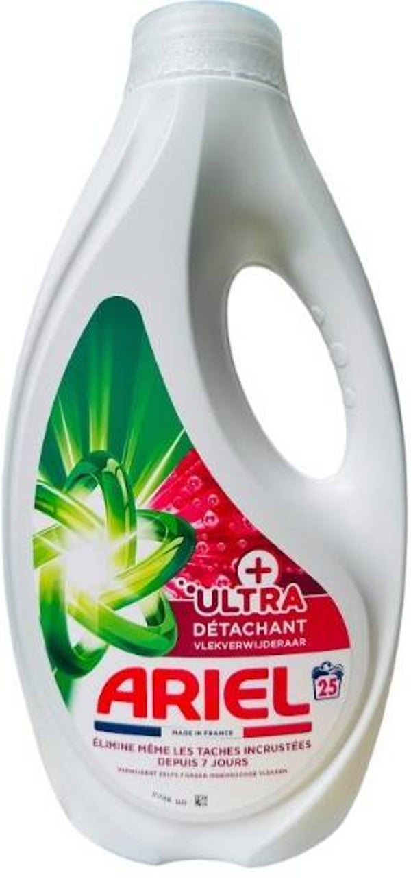 Ariel vloeibaar ultra+ vlekverwijderaar wasmiddel 25sc 1125ml  Doos van 4 stuks  Stuksprijs: €5,91