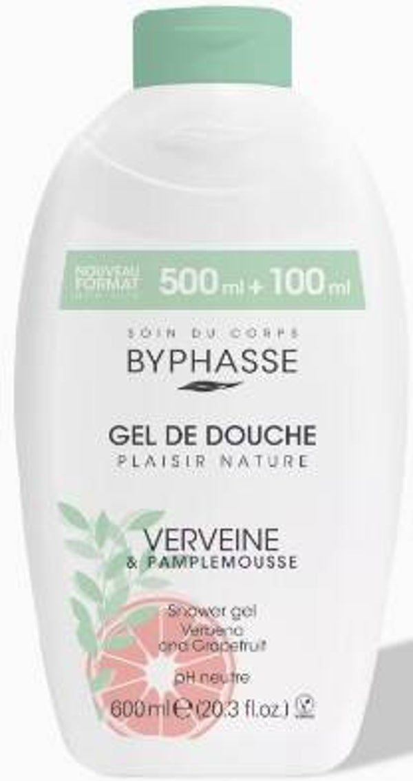 Byphasse Douchegel 600ml Verbena en Pompelmoes   Doos van 6 stuks  Stuksprijs:€1,75
