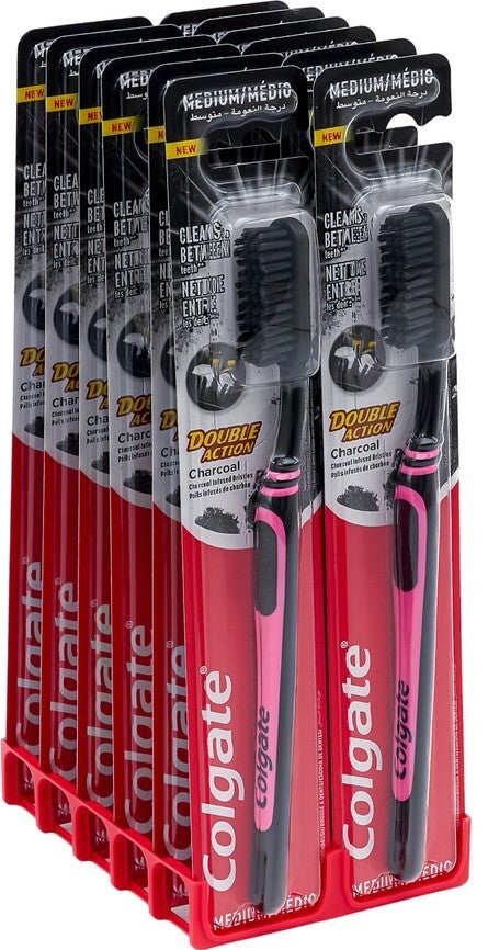 Colgate Tandenborstel Houtskool Double Action.  Doos van 12 stuks  Stuksprijs: € 0,60