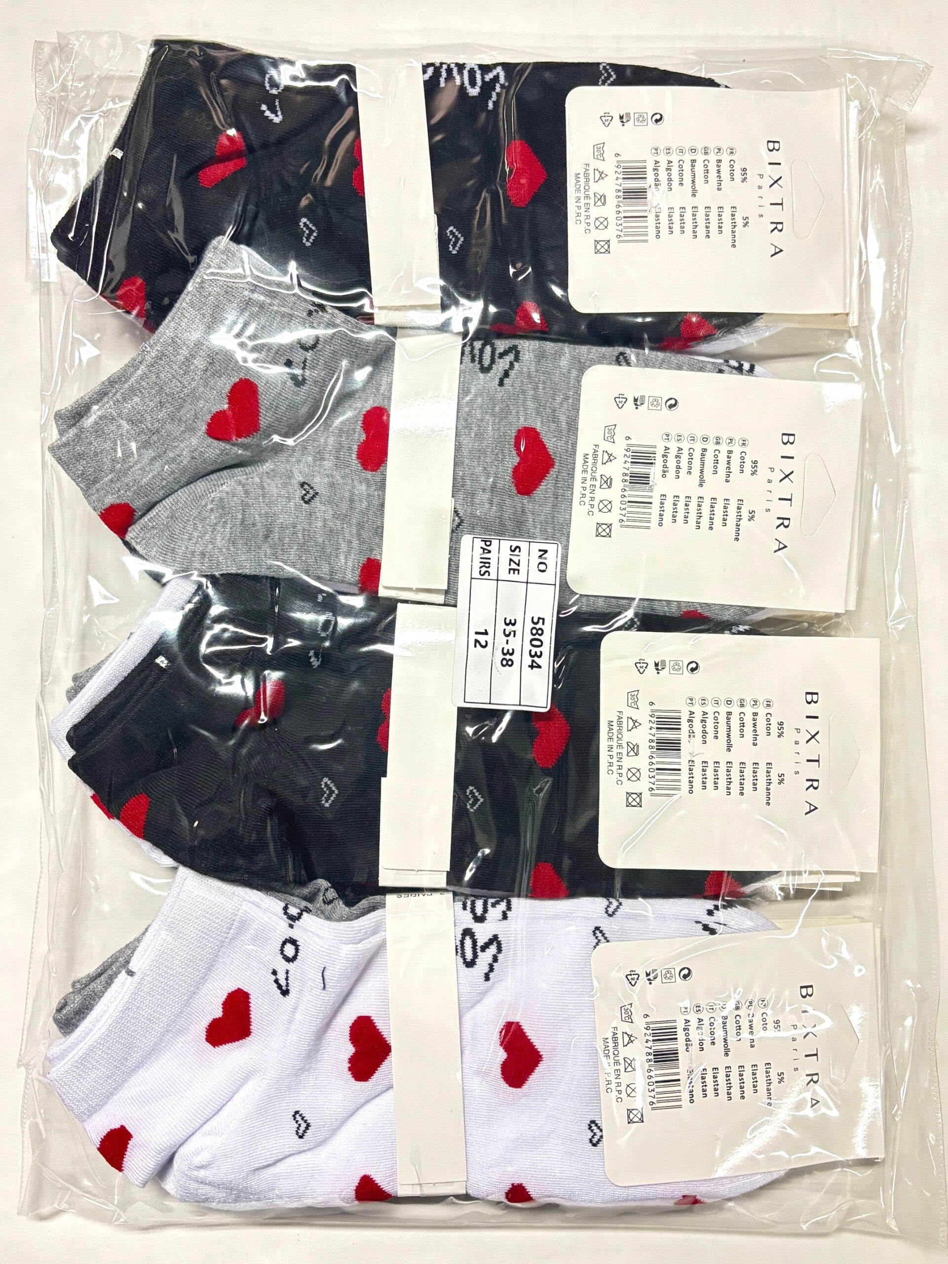 Bixtra Damessokken – Set van 3 Paar, 3 Kleuren. Doos van 4 stuks. Stuksprijs: € 1,20