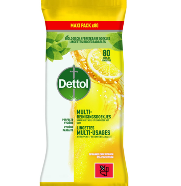Dettol Multi-Reinigingsdoekjes Citrus - 80 stuks. Doos van 5 stuks