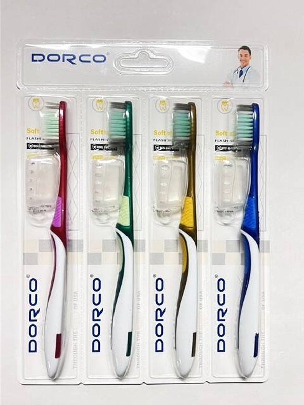 Dorco tandenborstels met Plastic Kap 4 stuks. Doos van 6 stuks, Stuksprijs: € 1,30