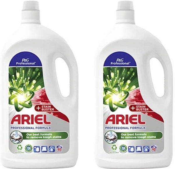 Ariel vloeibaar wasmiddel Stain Buster - 4.05L. Doos van 2 stuks. Stuksprijs: € 14,63